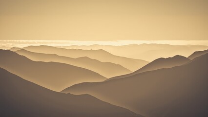 Obraz premium Generative AI, Minimalist Aerial View of Serene Mountain Ranges with Soft Cloud Layers