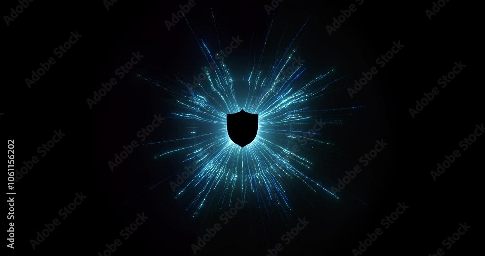 Poster loop of a futuristic shield pulsating with energy, surrounded by a spherical force field. particles 