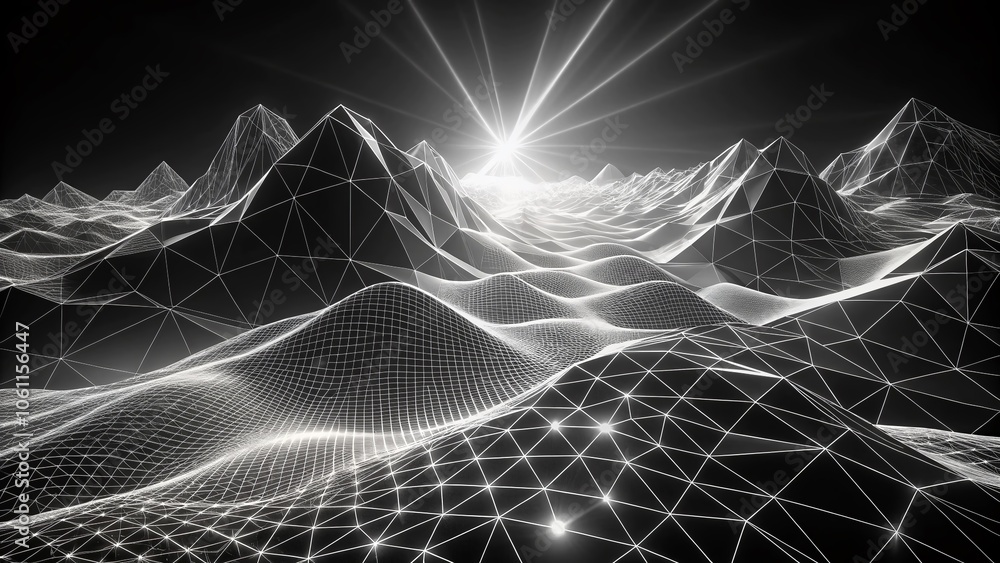 Poster abstract geometric monochrome motion background with evolving white lines on black, 4k animation for