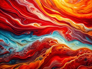 Obraz premium Abstract Red Ground with Waves - Bright Acrylic Liquid Background and Marble Texture in a Colorful Abstract Landscape