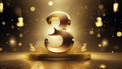 Happy 3 year birthday gold greeting background