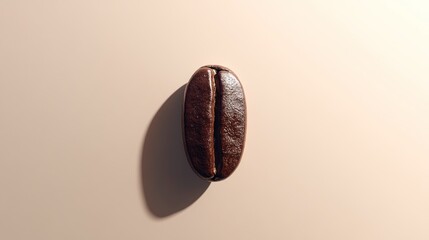 A Single Roasted Coffee Bean with Shadow on a Beige Background