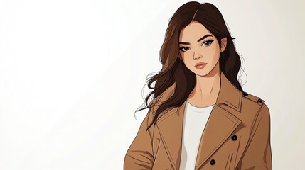 a 2D cartoon illustration of a woman modeling a colorful dress, confident and trendy, white background--ar 16:9