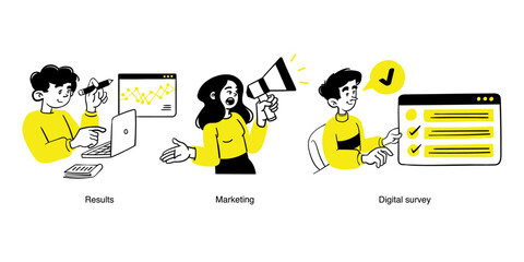Survey related vector business illustrations.