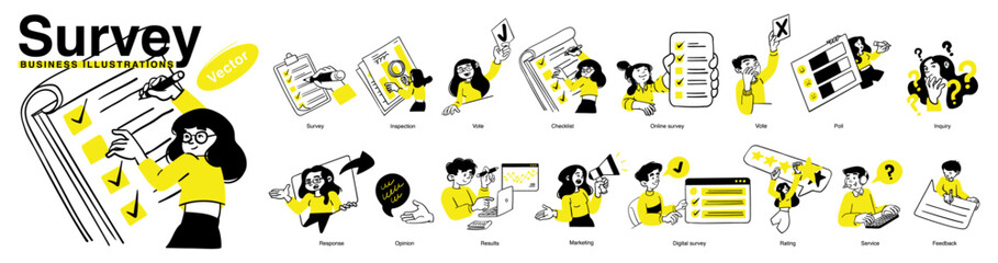 Survey related vector business illustrations.