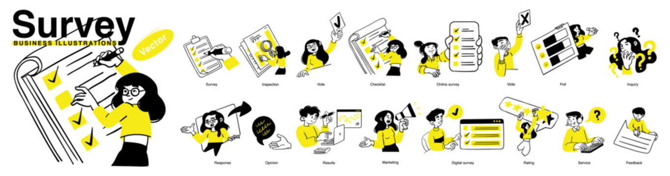 Survey related vector business illustrations.