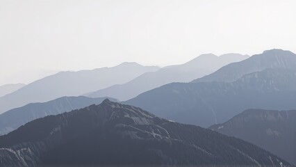 Generative AI, Minimalist Aerial View of Serene Mountain Ranges with Soft Cloud Layers