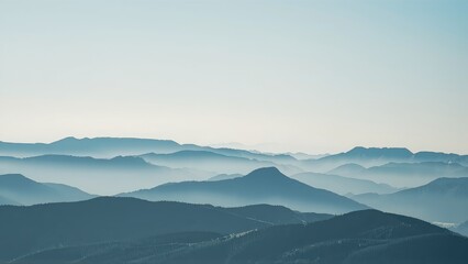 Fototapeta premium Generative AI, Minimalist Aerial View of Serene Mountain Ranges with Soft Cloud Layers