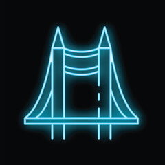 Blue glowing neon icon representing the golden gate bridge on a black background