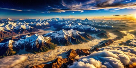 Naklejka premium Breathtaking Aerial View of the Himalayas from Space - Majestic Peaks, Snow-Capped Mountains, and Serene Landscapes Captured from Above for Nature Lovers and Adventure Seekers