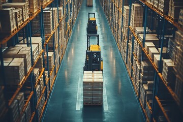 Obraz premium Organized Distribution Center with Forklifts in Action