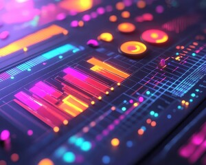 Digital marketing campaign with vibrant charts and graphs, sleek workspace, dynamic energy, modern design, realism