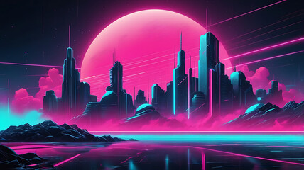 Vibrant Retro-Futuristic Synthwave Background with Neon Colors