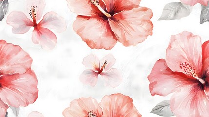 Soft Pink Hibiscus Watercolor Floral Background
