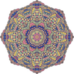 Mandala flower print. Vector medallion. Indian floral abstract ornament with decorative flowers.