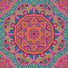 Festive Colorful Tribal ethnic seamless vector pattern ornamental psychedelic mexican art. Mandala carnival banner background
