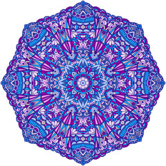 Intricate blue mandala pattern with floral and geometric designs