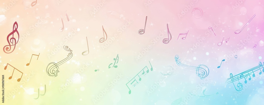 Poster a colorful background featuring musical notes, creating a whimsical and artistic atmosphere.