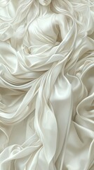 Obraz premium Elegant Flowing White Fabric Sculpture with Graceful Female Figure in Detailed Artistic Design Highlighting Texture and Movement in Luxurious Silk Display