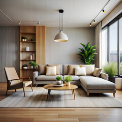Fototapeta premium a living room with a velvet sofa