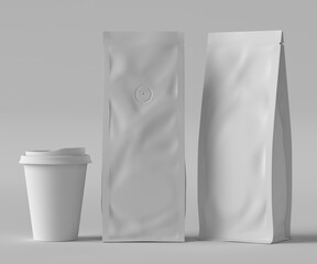 White Coffee bag mockup in white background	