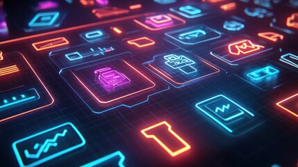 Fototapeta premium A vibrant display of digital icons representing technology and data visualization.