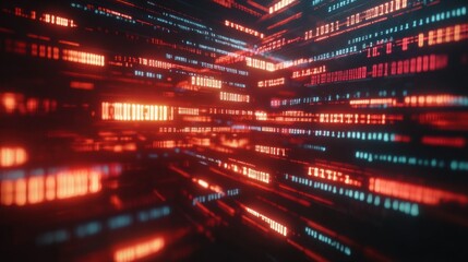 Fototapeta premium Abstract digital landscape with glowing red and blue data streams.