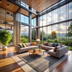 Fototapeta premium a living room with a velvet sofa