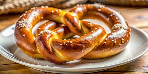 Closeup of a Soft Pretzel on White Plate - Perfect for Food Lovers, Snack Enthusiasts, and Culinary Photography