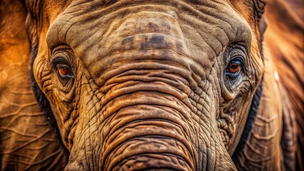 Fototapeta premium Close-Up of Elephant's Trunk in High Depth of Field, Capturing the Intricate Texture and Details of Nature's Majestic Creature