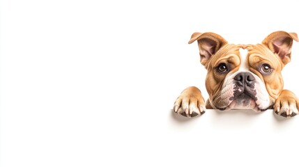 Obraz premium A close-up of a dog resting its head on a surface, looking curious and playful.