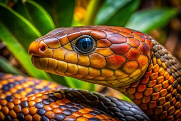 Obraz premium Close-Up of Taipan Snake Camouflaged in SVD Muzzle Paint Pattern - Intricate Details of Nature's Masterpiece in Macro Photography