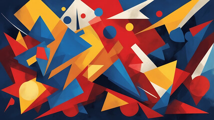 Naklejka premium Bold Cubist Abstract Background with Primary Colors and Layered Textures