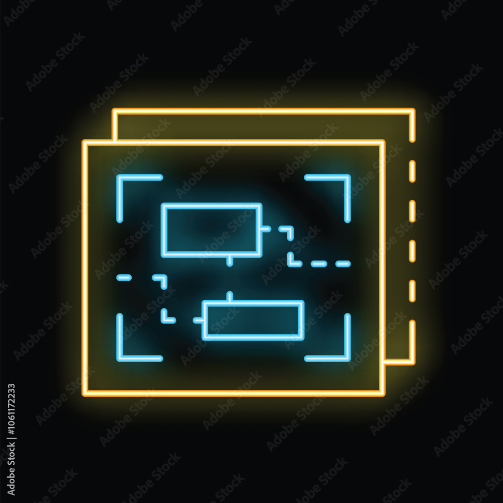 Poster glowing neon line electronic computer card icon isolated on black background circuit board. vector i