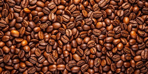 Fototapeta premium Coffee Beans Background - Top View of Masses of Coffee Beans, Close Up, Vector Illustration for Coffee Lovers, Baristas, and Culinary Enthusiasts