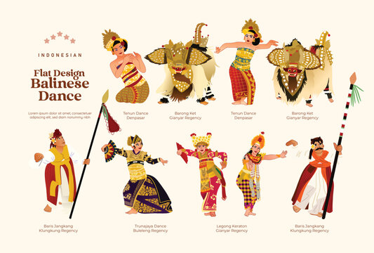 Flat design Isolated Indonesian Balinese Dancer illustration