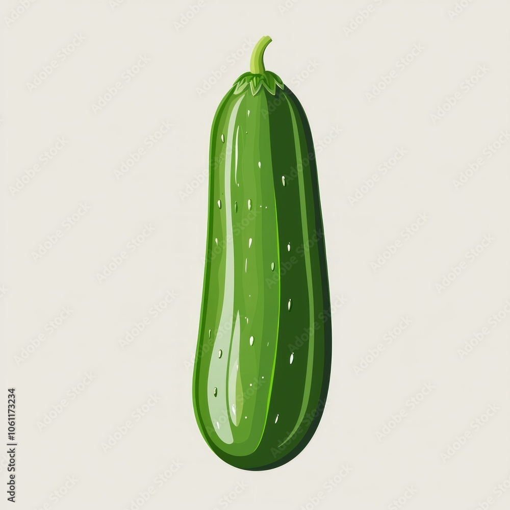 Poster artwork features cucumber rendered minimalist style showcasing its elongated shape and vibrant green color clean white backdrop emphasizing simplicity and freshness.