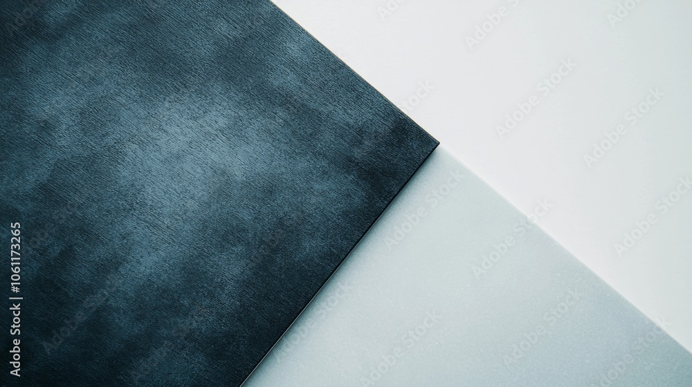 Poster dark blue textured surface with visible brush strokes meeting light grey background creating diagona