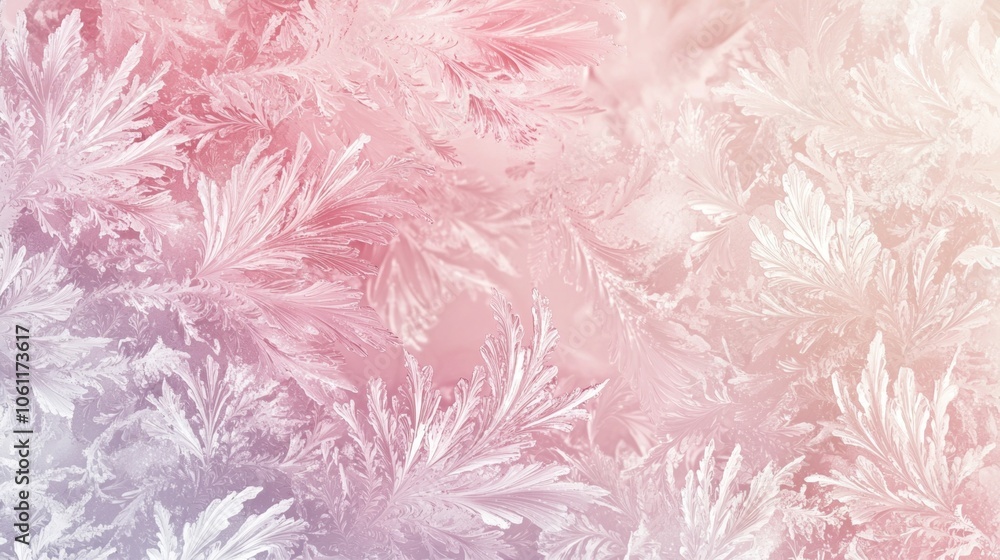 Poster beautiful ice crystals creating a delicate, frosted pattern on a window pane, illuminated by soft pi