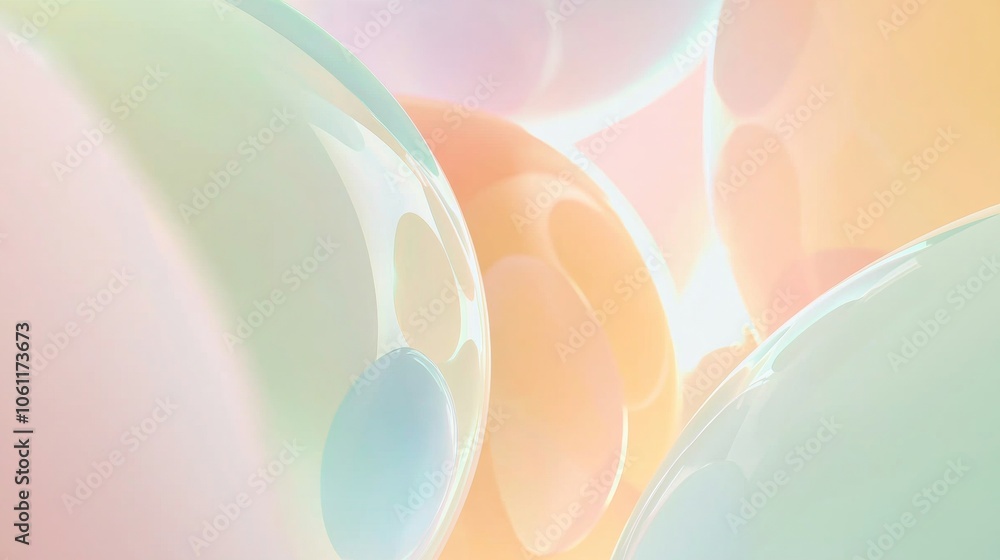 Poster Smooth pastel bubbles create abstract background with soft light, overlapping shapes, and dreamlike pattern. Gradient colors blend for vibrant wallpaper, elegant and stylish