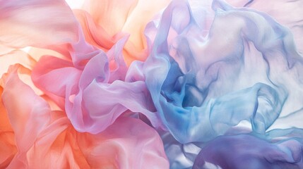 Fototapeta premium Smooth elegant pink, purple and blue chiffon fabric flowing creating abstract shapes and soft folds with delicate pastel colors