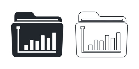 Black silhouette bar chart on file folder vector icon design