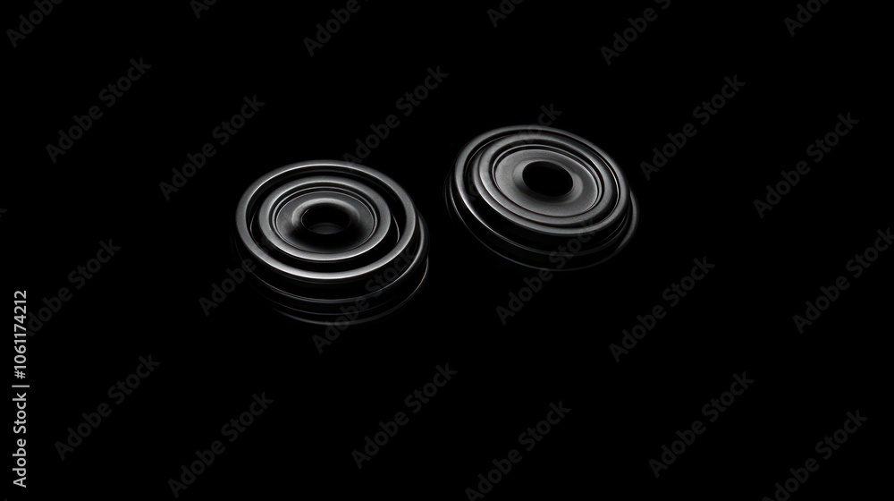 Poster Two Black Concentric Circular Objects on a Black Background