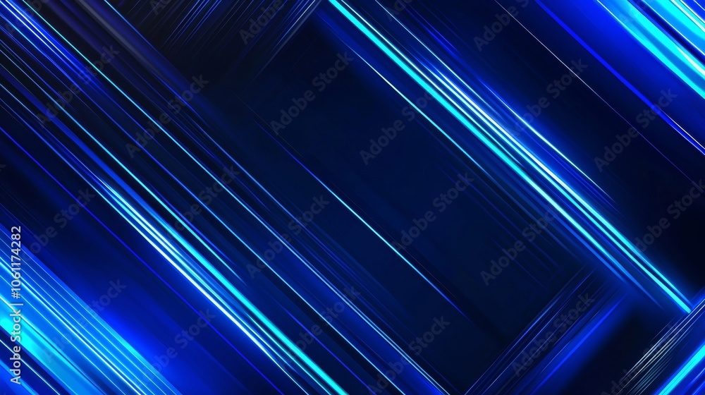 Poster diagonal blue and cyan light trails intersect, creating a dynamic and vibrant abstract background wi