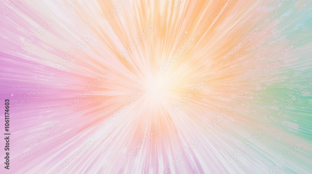 Poster pastel colors radiate outwards from a bright central light source, creating a vibrant and dynamic ab