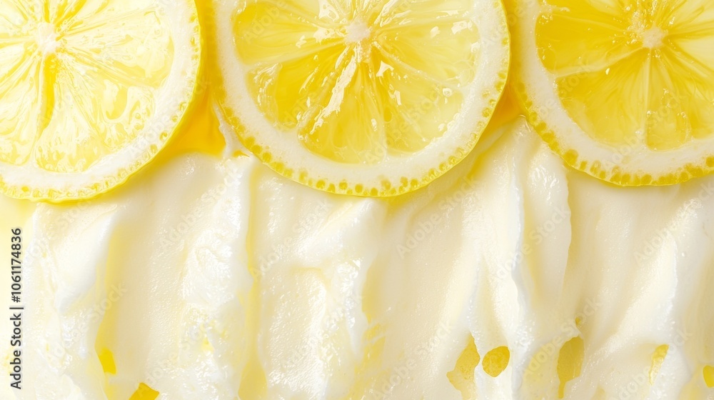 Poster creamy lemon ice cream topped with vibrant lemon slices creates a refreshing and visually appealing 