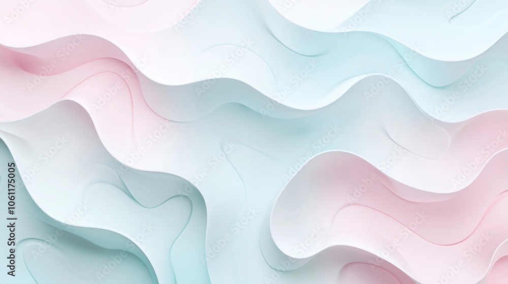 Poster soft, undulating waves in pastel pink and blue create a soothing and elegant abstract background, pe