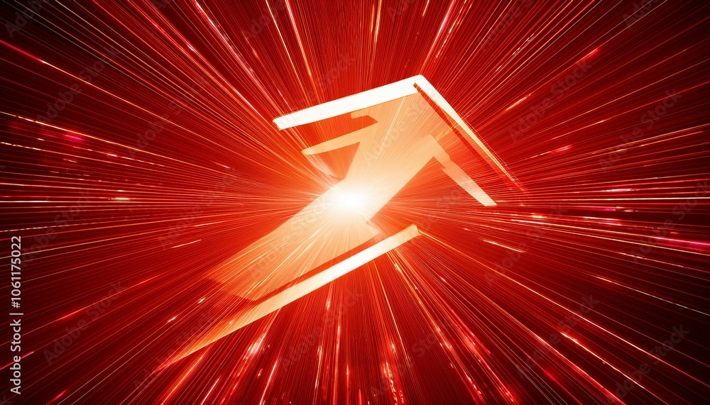 Poster energy arrow with speed light effect. isolated glowing web sign on red technology background.