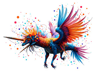 Obraz premium Explore a colorful world with a fantastic creature of beauty and imagination, digital art of fantasy creature design concept.