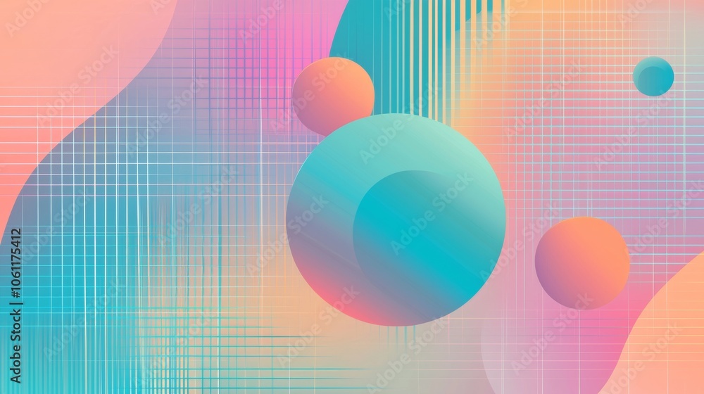 Poster modern abstract design with soft pastel colors, gradient circles, and intersecting lines creating a 